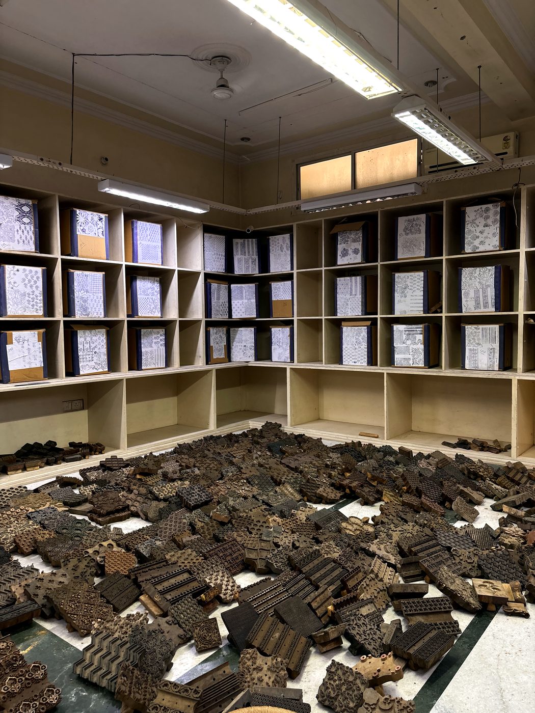 An archive room of block print pattern books