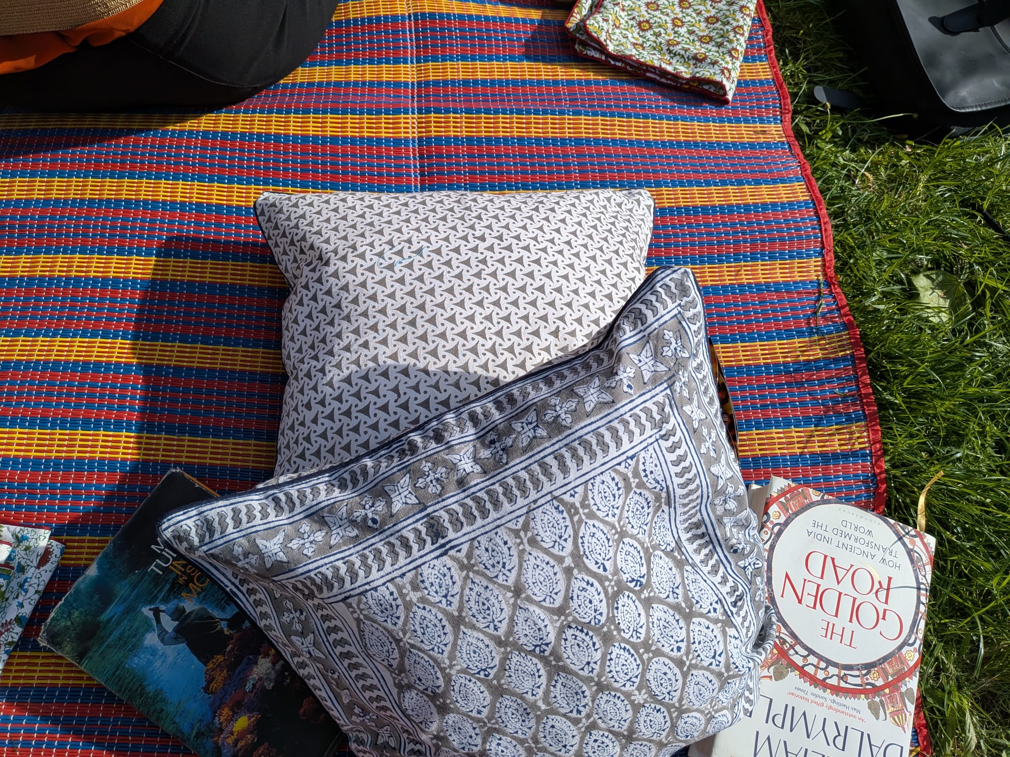 Stone Lattice grey hand block printed cushion cover