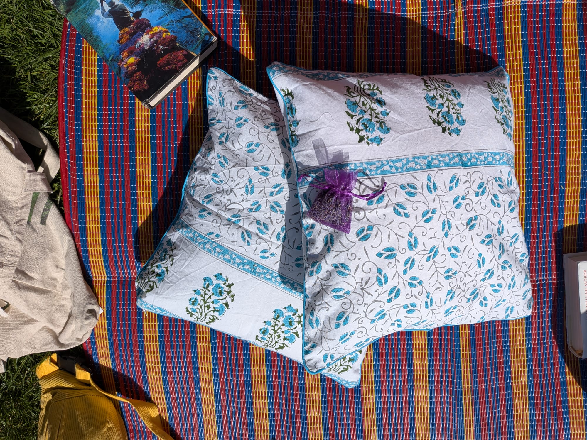 River Vine blue hand block printed cushion cover