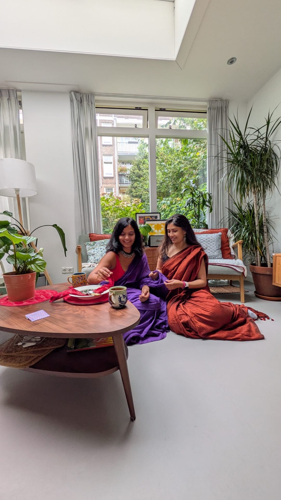 Dimple and Akkriti in sarees at home